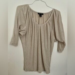 White House black market beige metallic gold thread size M knit top scoop neck